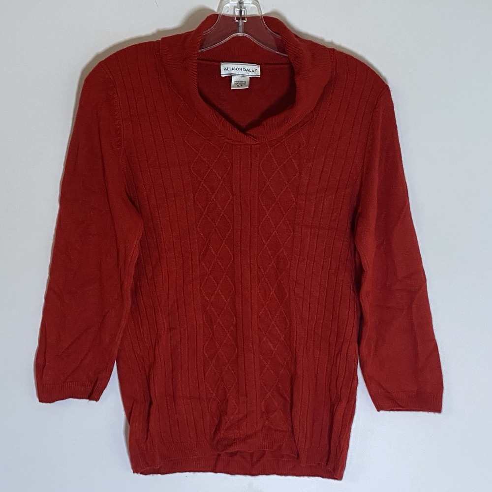 Allison Daley Sweater Womens Small Red Cable Knit V Neck Cowl Long Sleeve Soft S